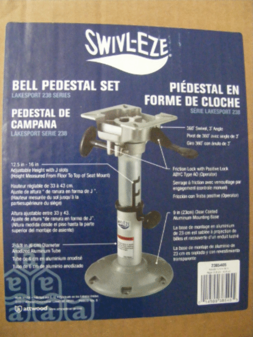 Attwood 2385405 Swivl-Eze Boat Seat Mount-Base-Pedestal Adjustable 12.5"-15.5",,