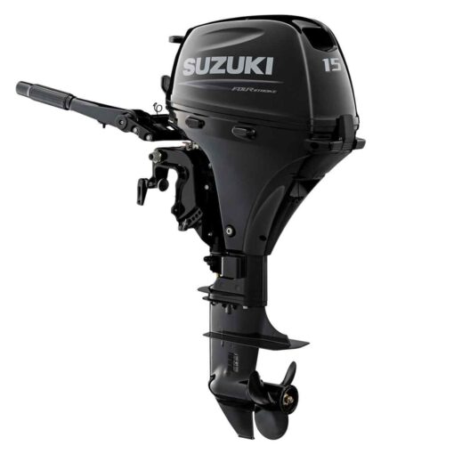 New Suzuki DF15AS5 15HP 4-Stroke Outboard Motor – 15” Shaft, EFI, Tiller – 5-Year Warranty