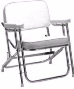 Seachoice 78501 Folding Deck Chair (1" Anodized Aluminum) White Vinyl Marine