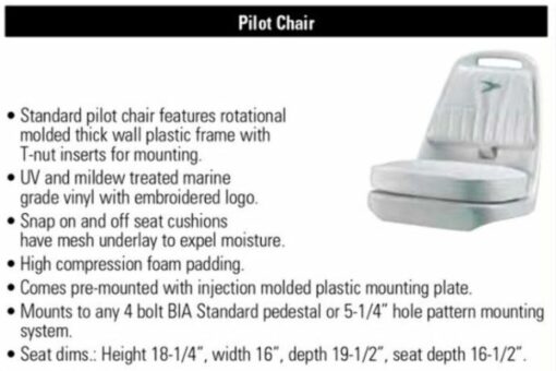 Wise WD013-3-710 Pilot Boat Seat Chair 18-1/4"Hx16"Wx19-1/5"D Vinyl Cushion,,